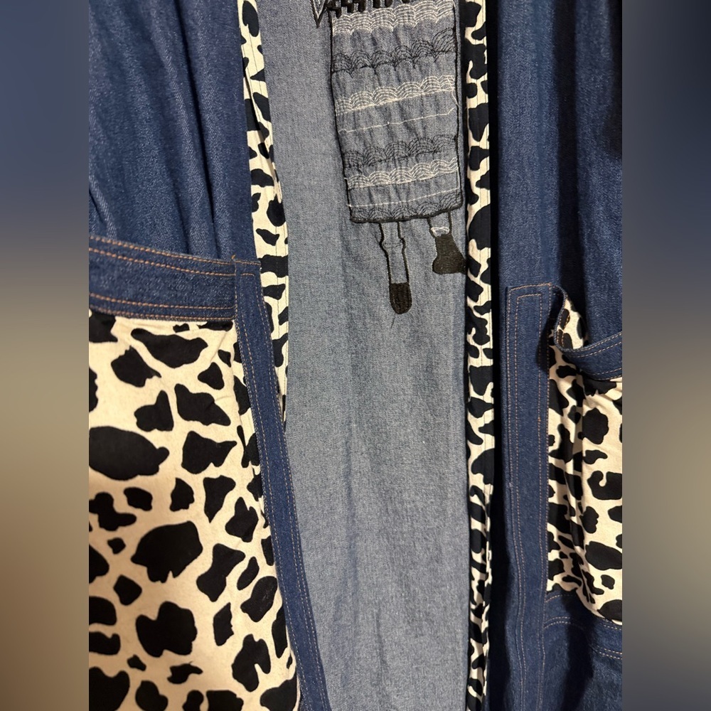 Vintage Molato Embellished beaded Longline Open Cardigan Duster Coat denim Large - Picture 6 of 9